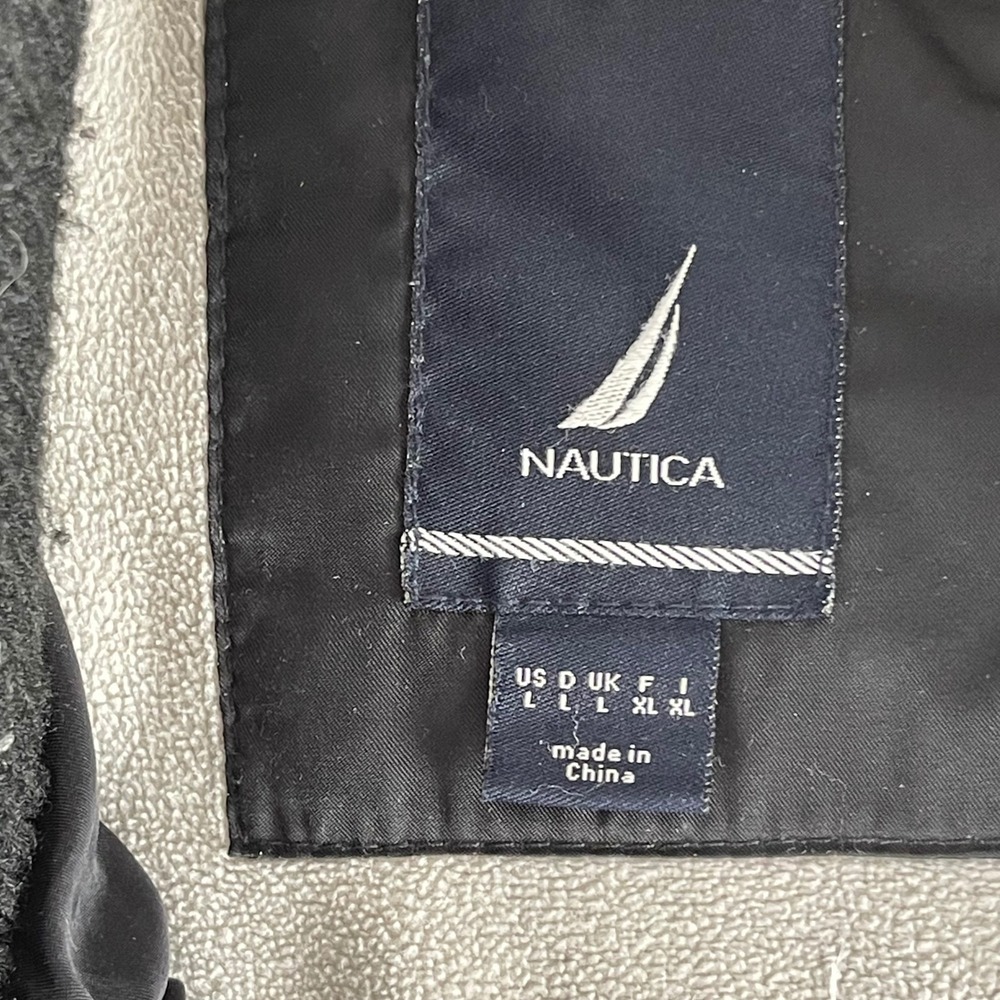 Nautica Puffer Jacket Mens Large Black Good Hooded Double Layer Bib Parka Coat - Picture 5 of 9